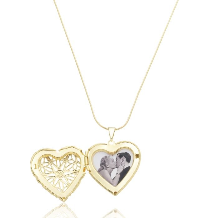 Colar Relicário Coração Grande - Banhado A Ouro 18k