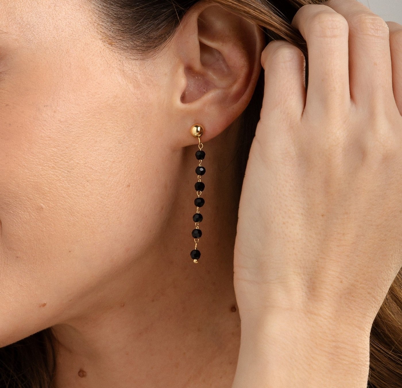 Brinco Cristais Preto-banhado A Ouro 18k