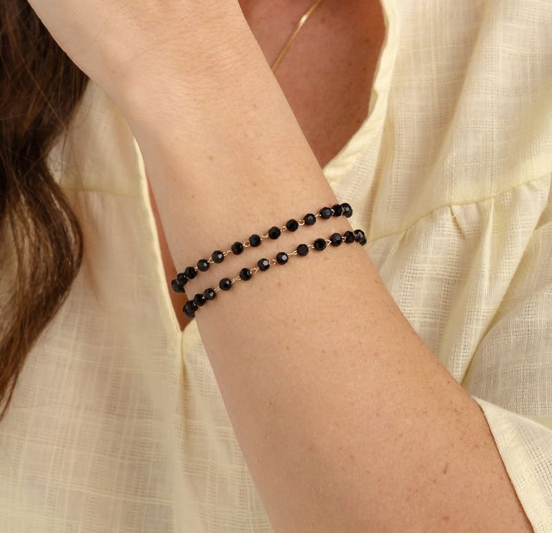 Pulseira Cristais Preto- Banhado A Ouro 18k