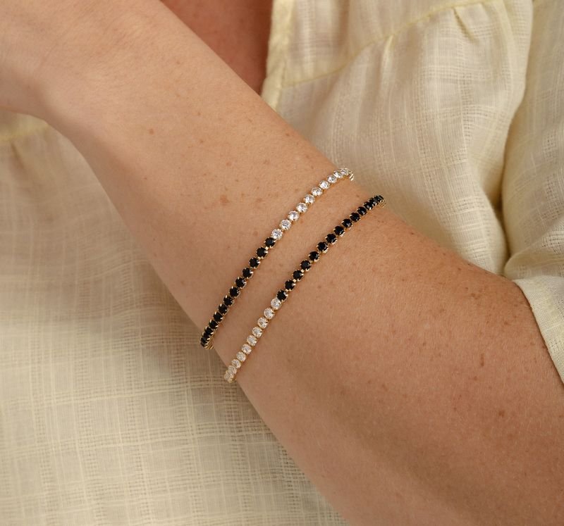 Pulseira Cravejada Duas Cores- Banhado A Ouro 18k