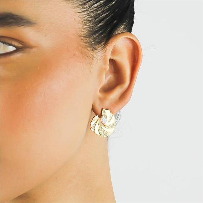 Brinco Caracol Com Zircônias- Banhado A Ouro 18k