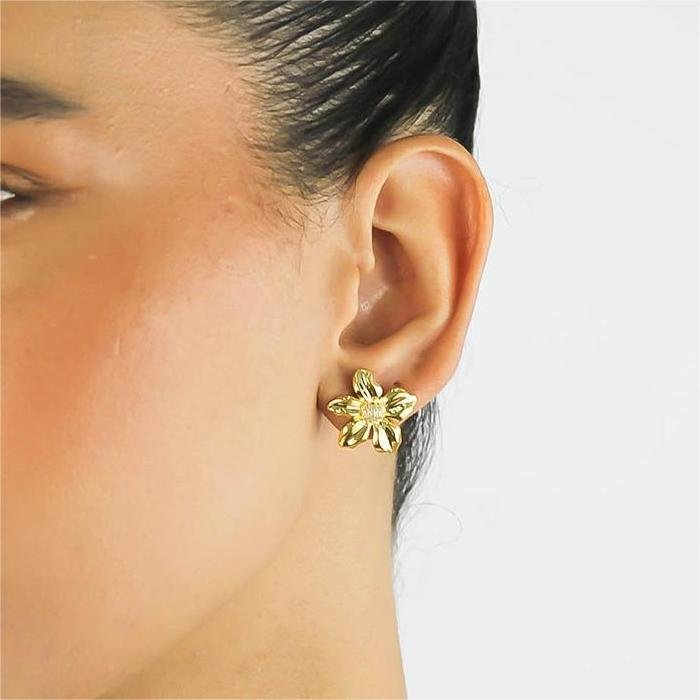 Brinco Flor Micro Zircônias- Banhado A Ouro 18k