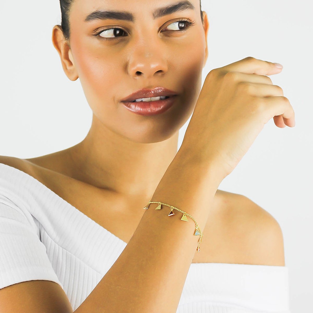 Pulseira Triângulos Colorida- Banhado Em Ouro 18k