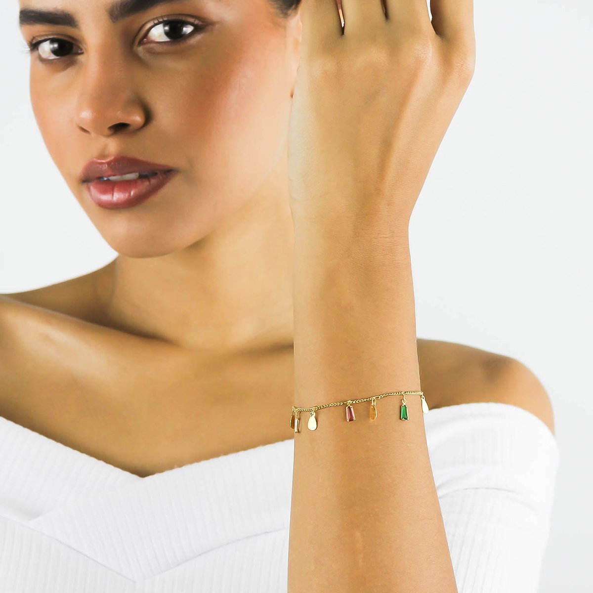 Pulseira Espelhos Coloridos- Banhado A Ouro 18k