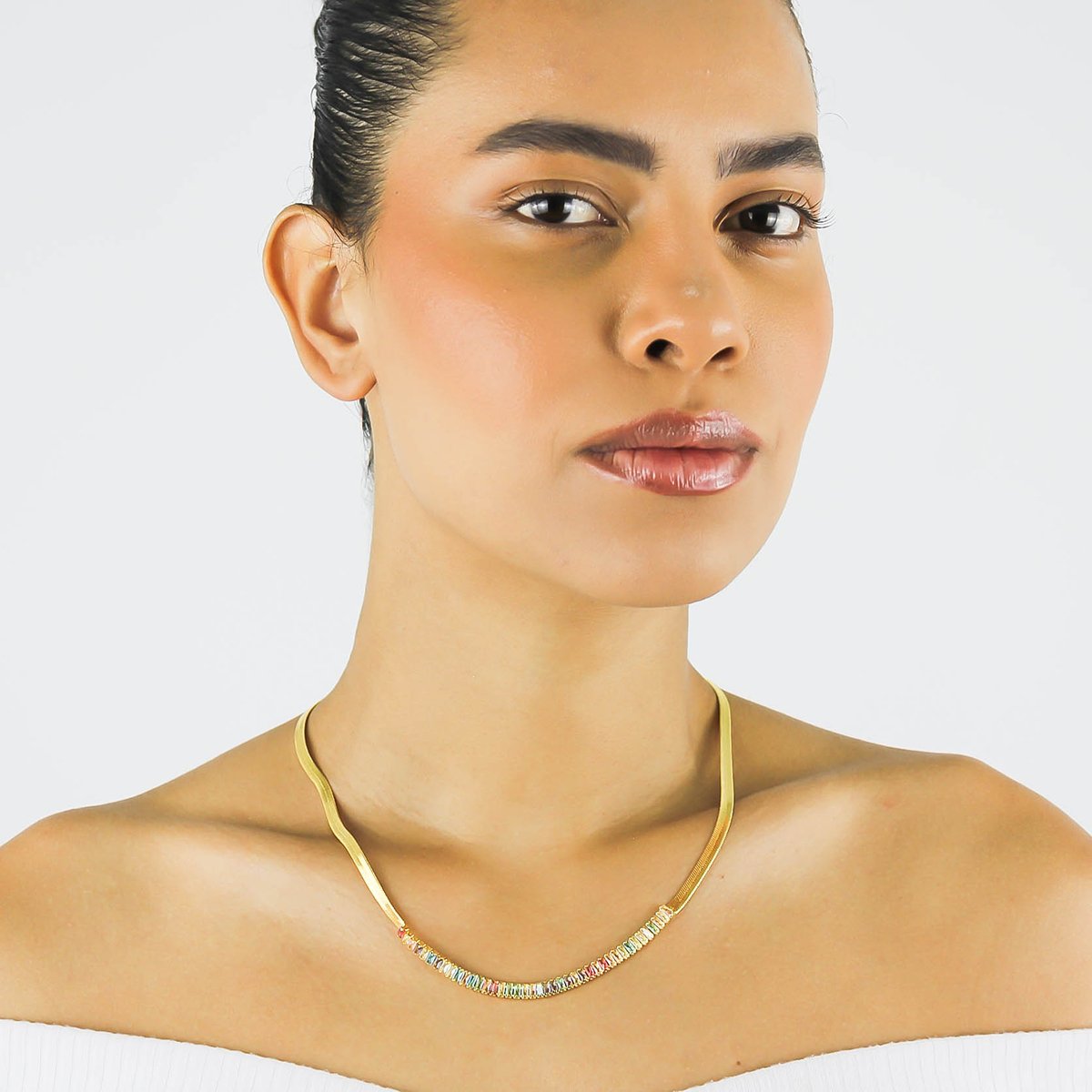 Choker Baguete Colorida- Banhada Em Ouro 18k