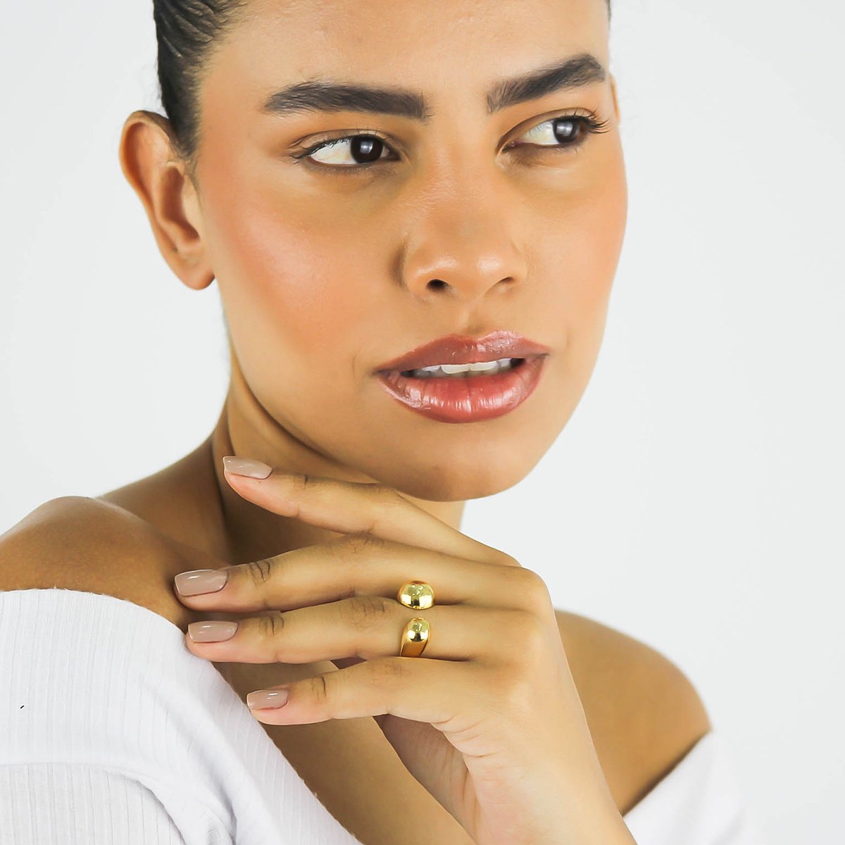 Anel Regulável Esfera Dupla- Banhado A Ouro 18k