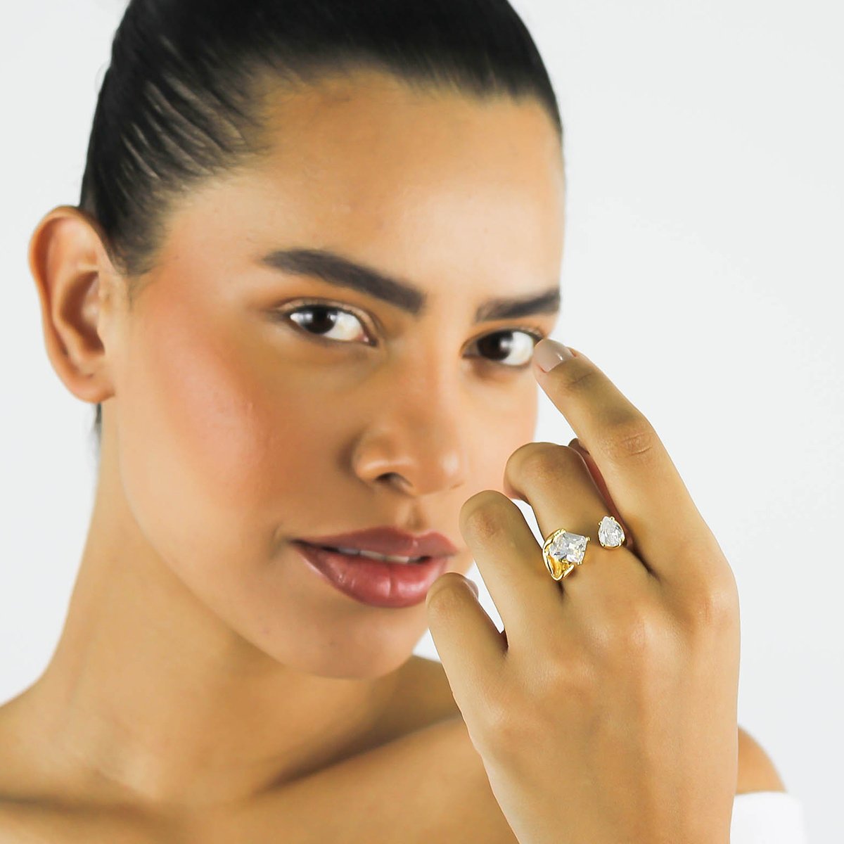 Anel Regulável Pedras- Banhado A Ouro 18k