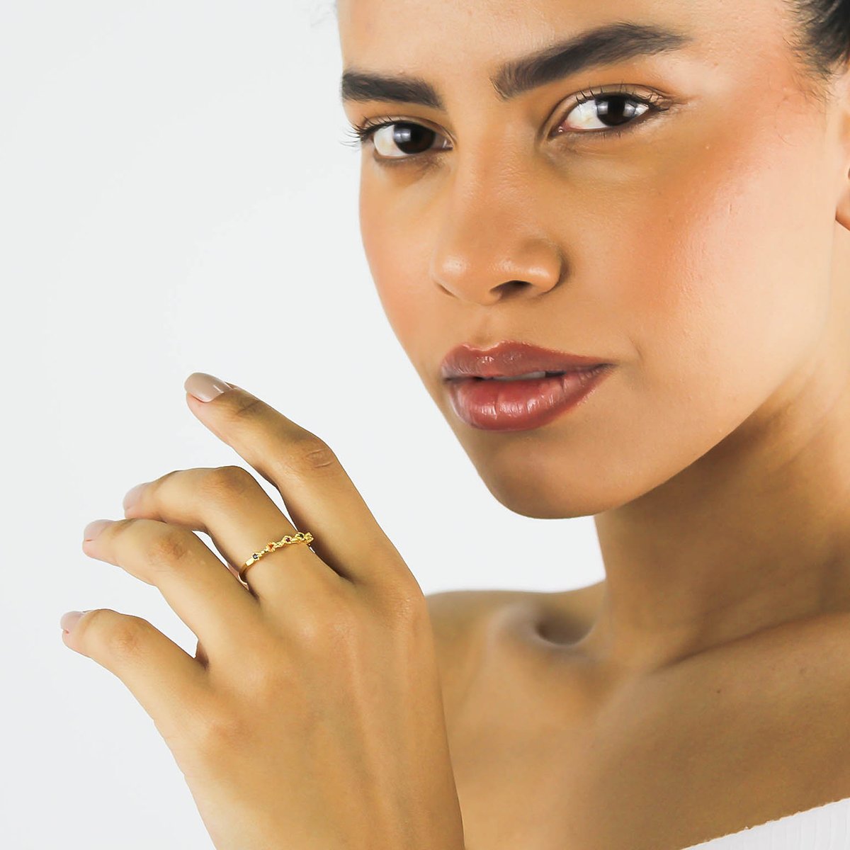 Anel Pontos Coloridos- Banhado A Ouro 18k