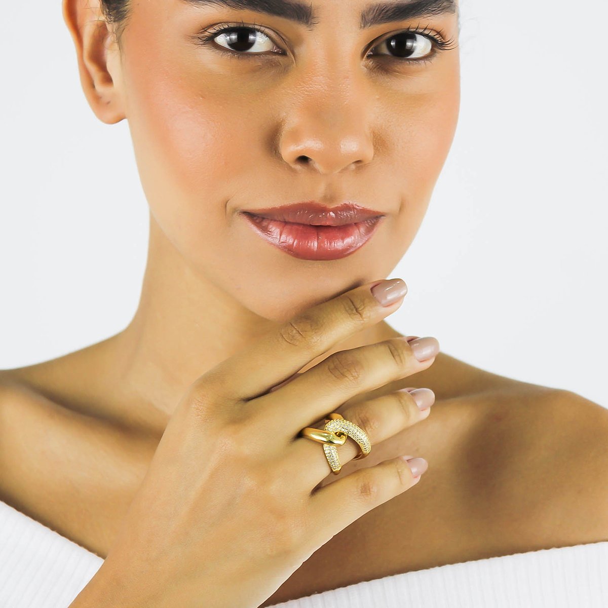 Anel De Encaixe Cravejado- Banhado A Ouro 18k