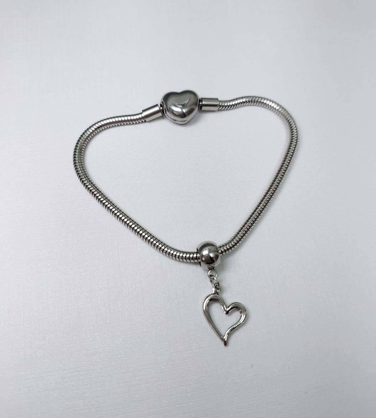 Pulseira Coração Para Berloques - Aço Inox